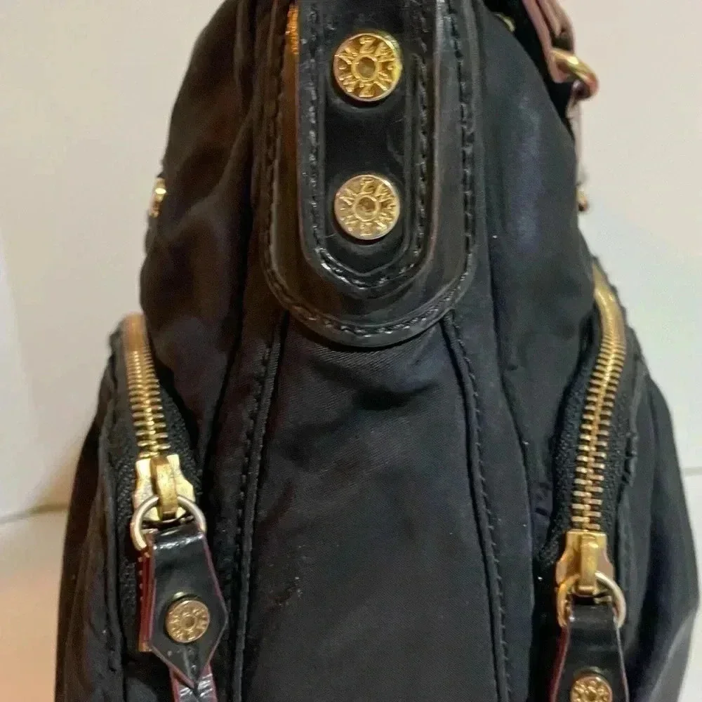 MZ Wallace black quilted nylon satchel handbag
